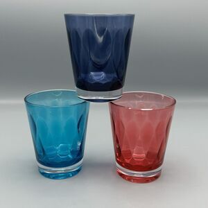 Vtg Set of 3 Plastic Tumblers 14 ounce Red Blue Purple Kitschy Farmcore Retro